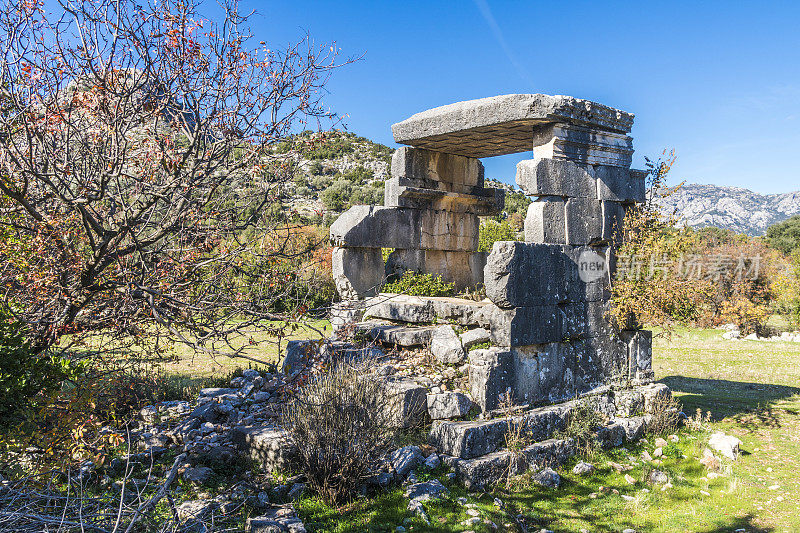 来自Dodurga村的Sidyma古城。Fethiye, Mugla，土耳其。